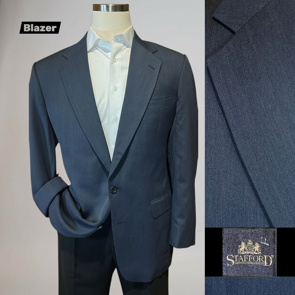 Vintage Stafford 42L Navy Blue Subtle Red Stripe Blazer Sport Jacket Denim Look